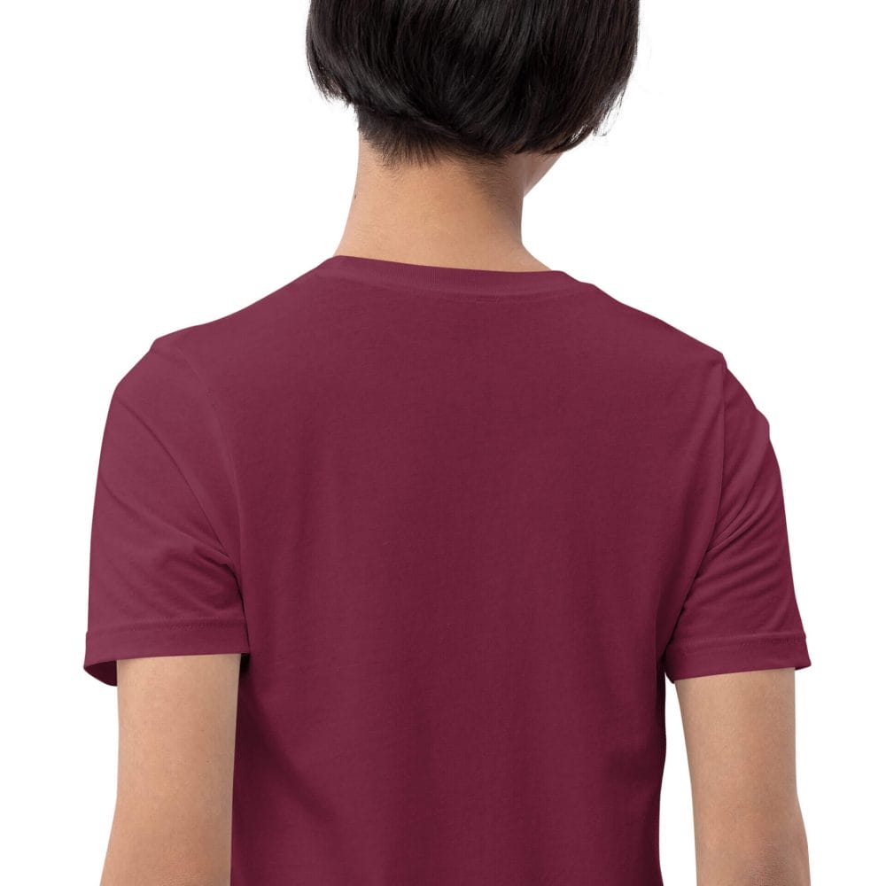 Woke Millennial Clothing Co unisex staple t shirt maroon zoomed in 6377cd0371893